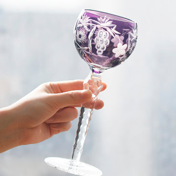 Edo Kiriko Handcrafted Floral Crystal Stemmed Wine Glass