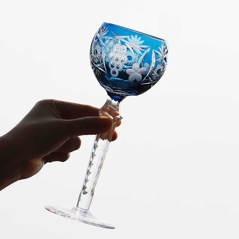 Edo Kiriko Handcrafted Floral Crystal Stemmed Wine Glass