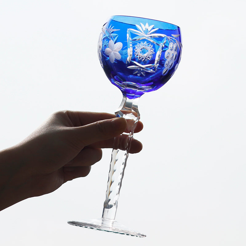Edo Kiriko Handcrafted Floral Crystal Stemmed Wine Glassbackground