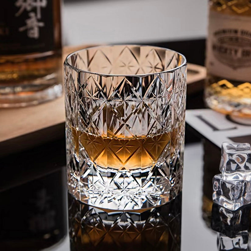 Edo Kiriko Hand-Cut Stellar Prism Crystal Whiskey Glass