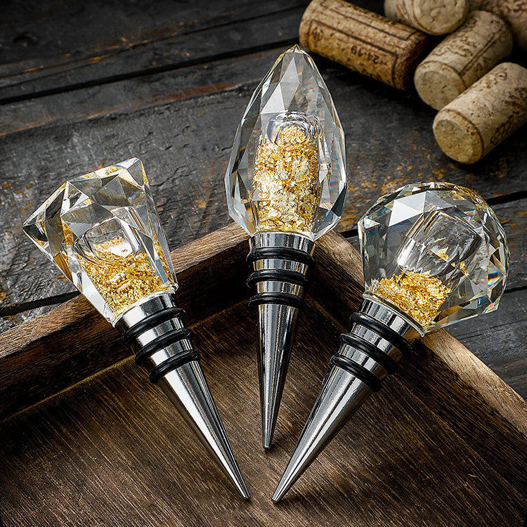 JR Diamond-Cut Crystal Wine Stopper with Gold Flakes