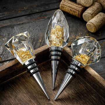 JR Diamond-Cut Crystal Wine Stopper with Gold Flakes