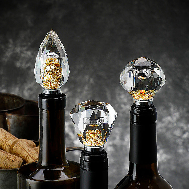 JR Diamond-Cut Crystal Wine Stopper with Gold Flakes