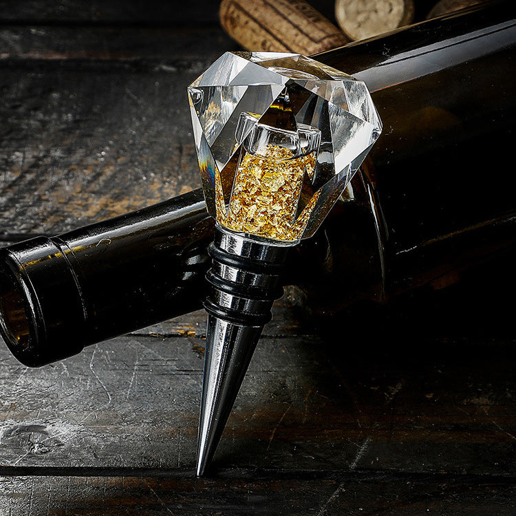 JR Diamond-Cut Crystal Wine Stopper with Gold Flakes