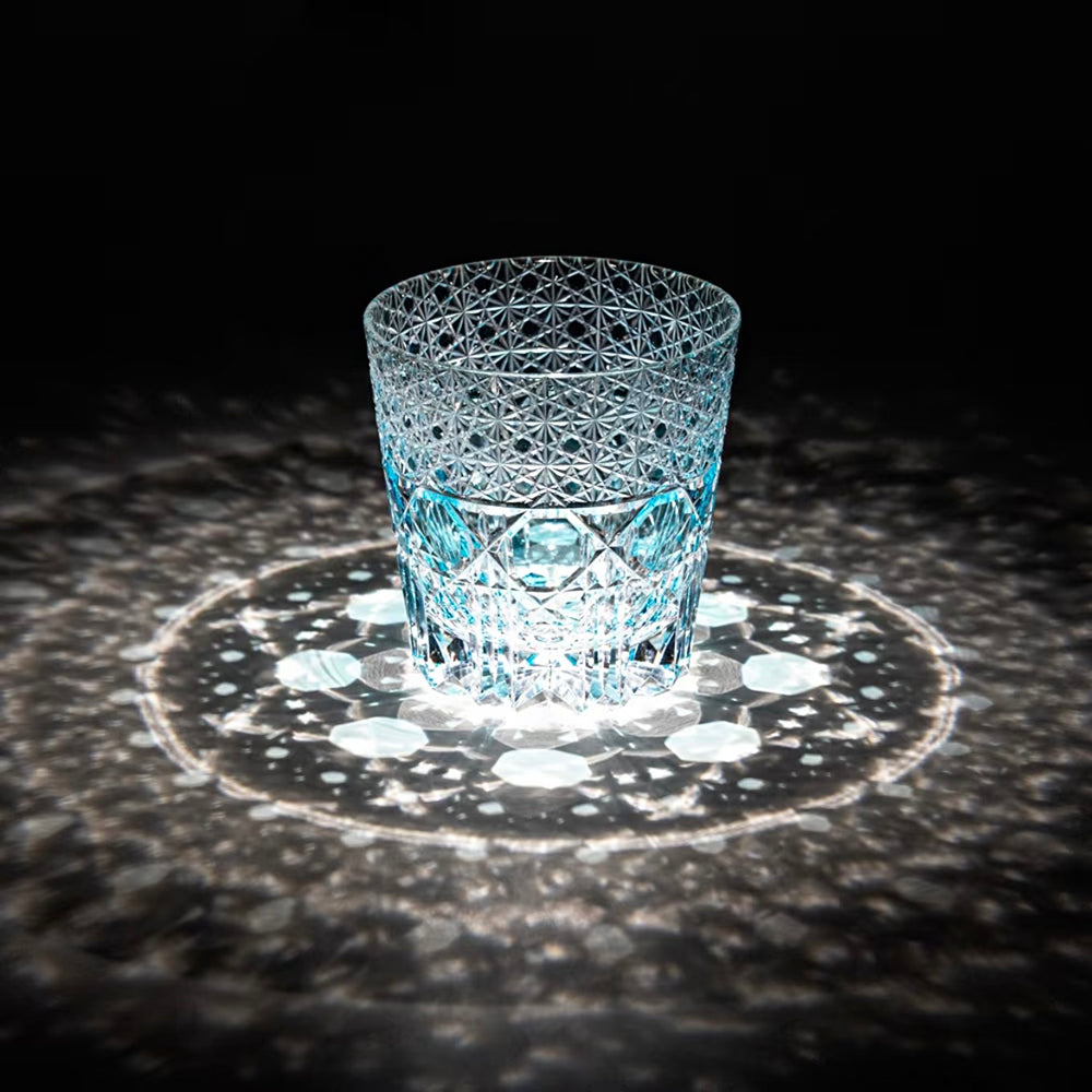 JR Edo Kiriko Hand-Cut Aqua Blue Crystal Whiskey Glass