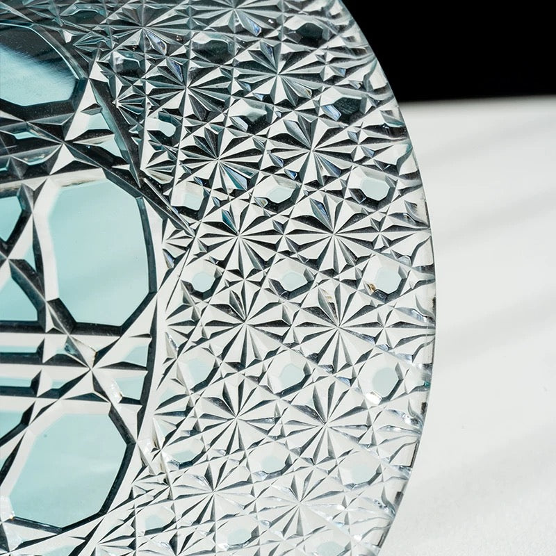 JR Edo Kiriko Hand-Cut Aqua Blue Crystal Whiskey Glass