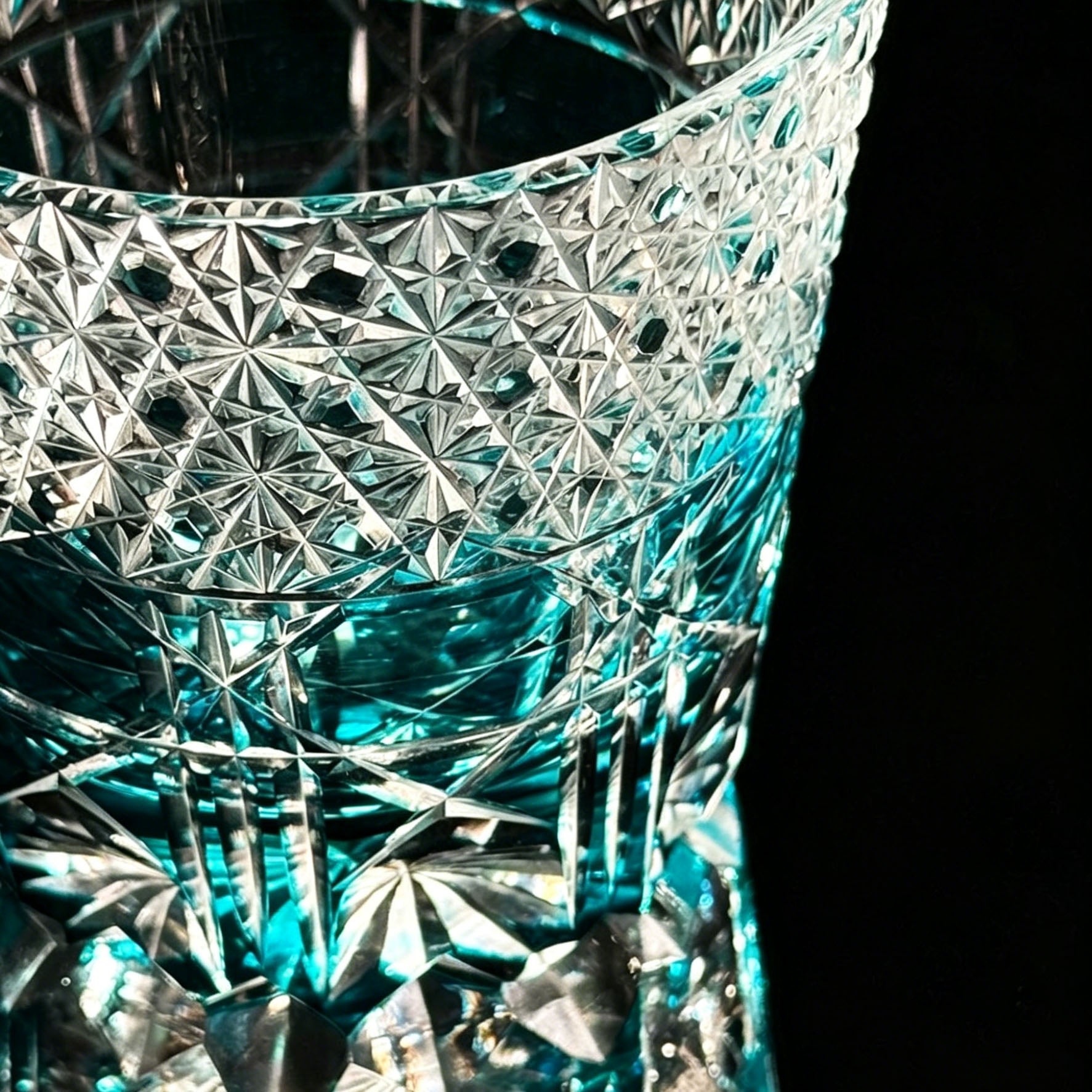 JR Edo Kiriko Hand-Cut Aqua Blue Crystal Whiskey Glass