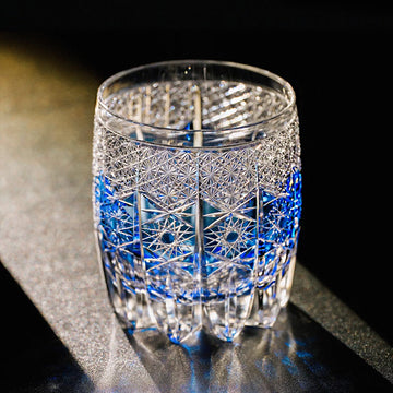 JR Edo Kiriko Hand-Cut Aureon Indigo Crystal Whiskey Glass