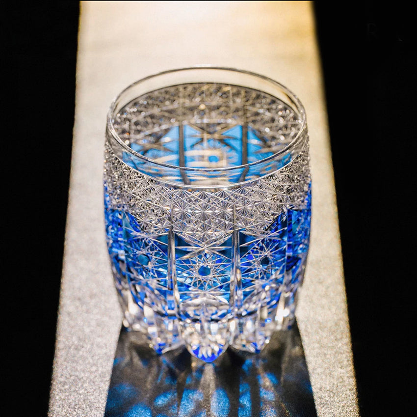 JR Edo Kiriko Hand-Cut Aureon Indigo Crystal Whiskey Glass