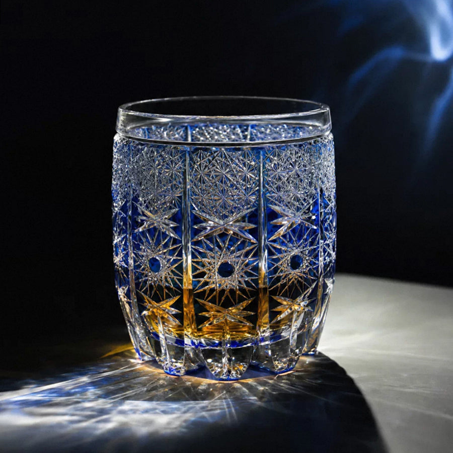 JR Edo Kiriko Hand-Cut Aureon Indigo Crystal Whiskey Glass