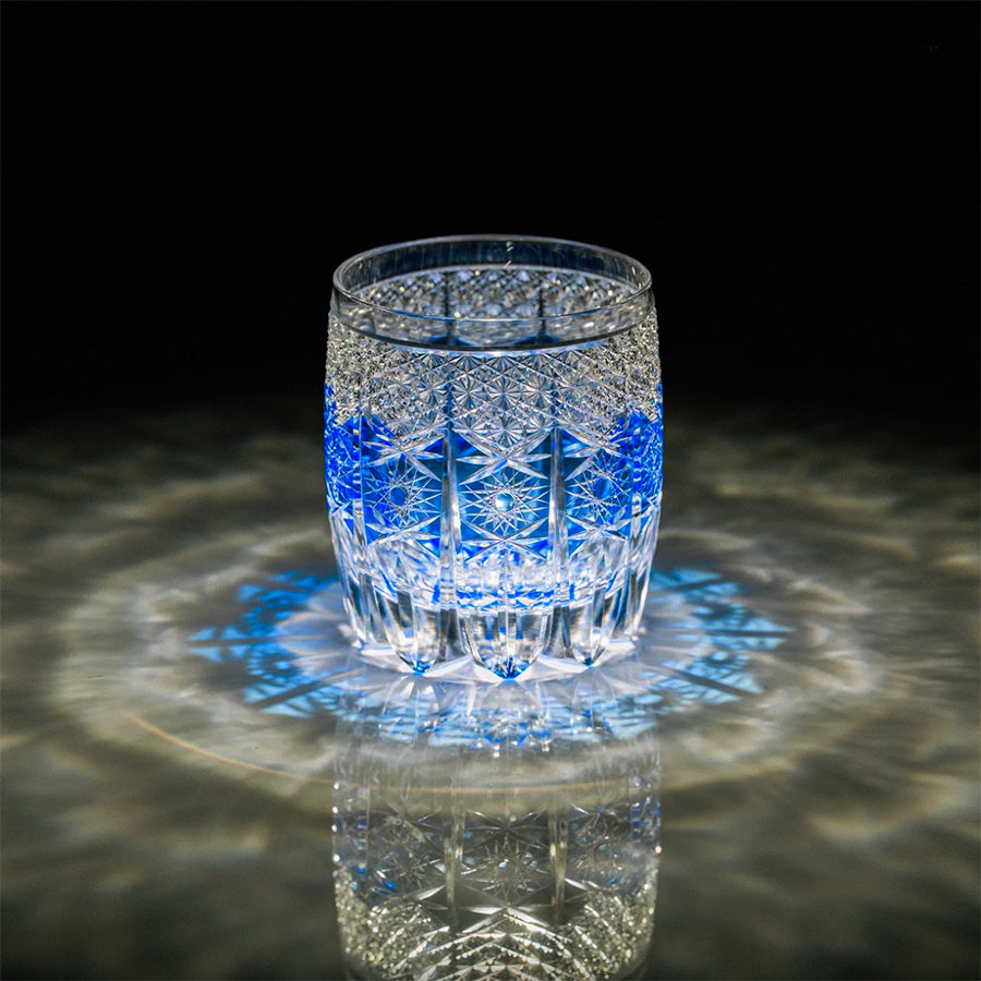 JR Edo Kiriko Hand-Cut Aureon Indigo Crystal Whiskey Glass