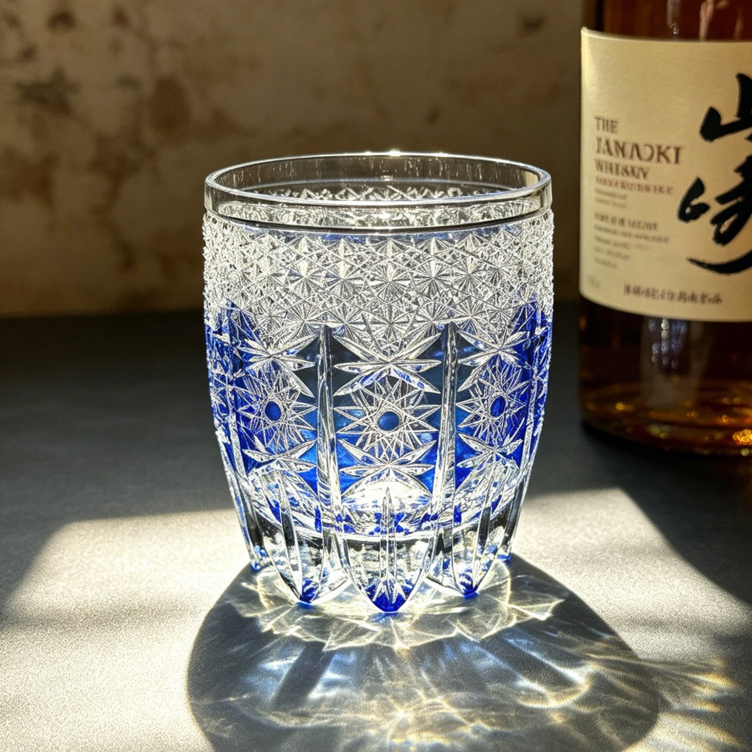 JR Edo Kiriko Hand-Cut Aureon Indigo Crystal Whiskey Glass
