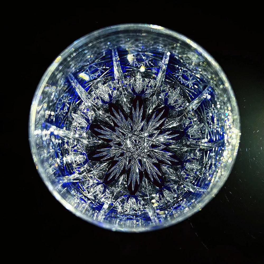 JR Edo Kiriko Hand-Cut Aureon Indigo Crystal Whiskey Glass