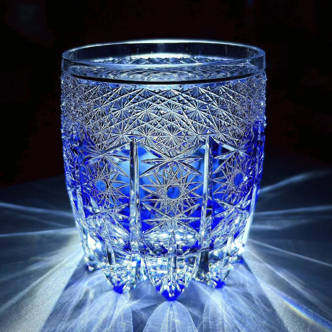 JR Edo Kiriko Hand-Cut Aureon Indigo Crystal Whiskey Glass
