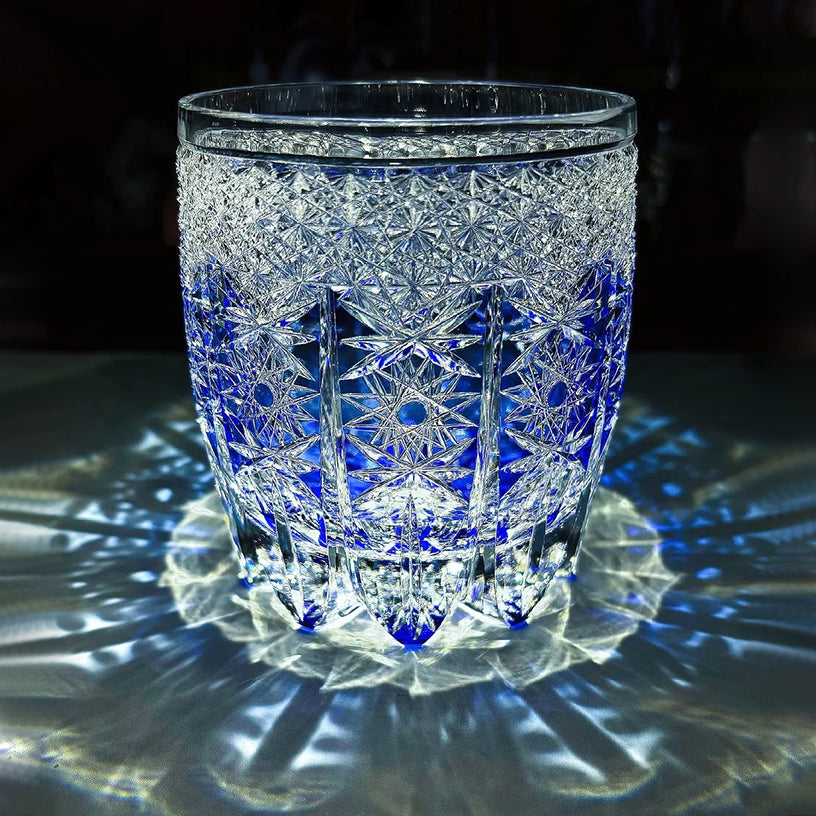 JR Edo Kiriko Hand-Cut Aureon Indigo Crystal Whiskey Glass