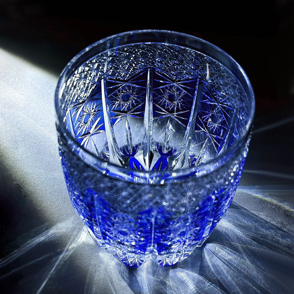 JR Edo Kiriko Hand-Cut Aureon Indigo Crystal Whiskey Glass
