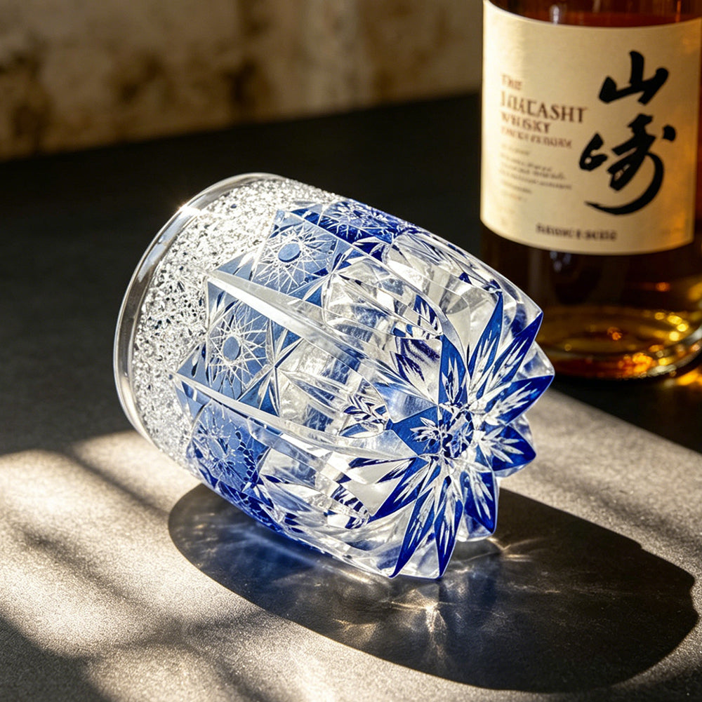 JR Edo Kiriko Hand-Cut Aureon Indigo Crystal Whiskey Glass