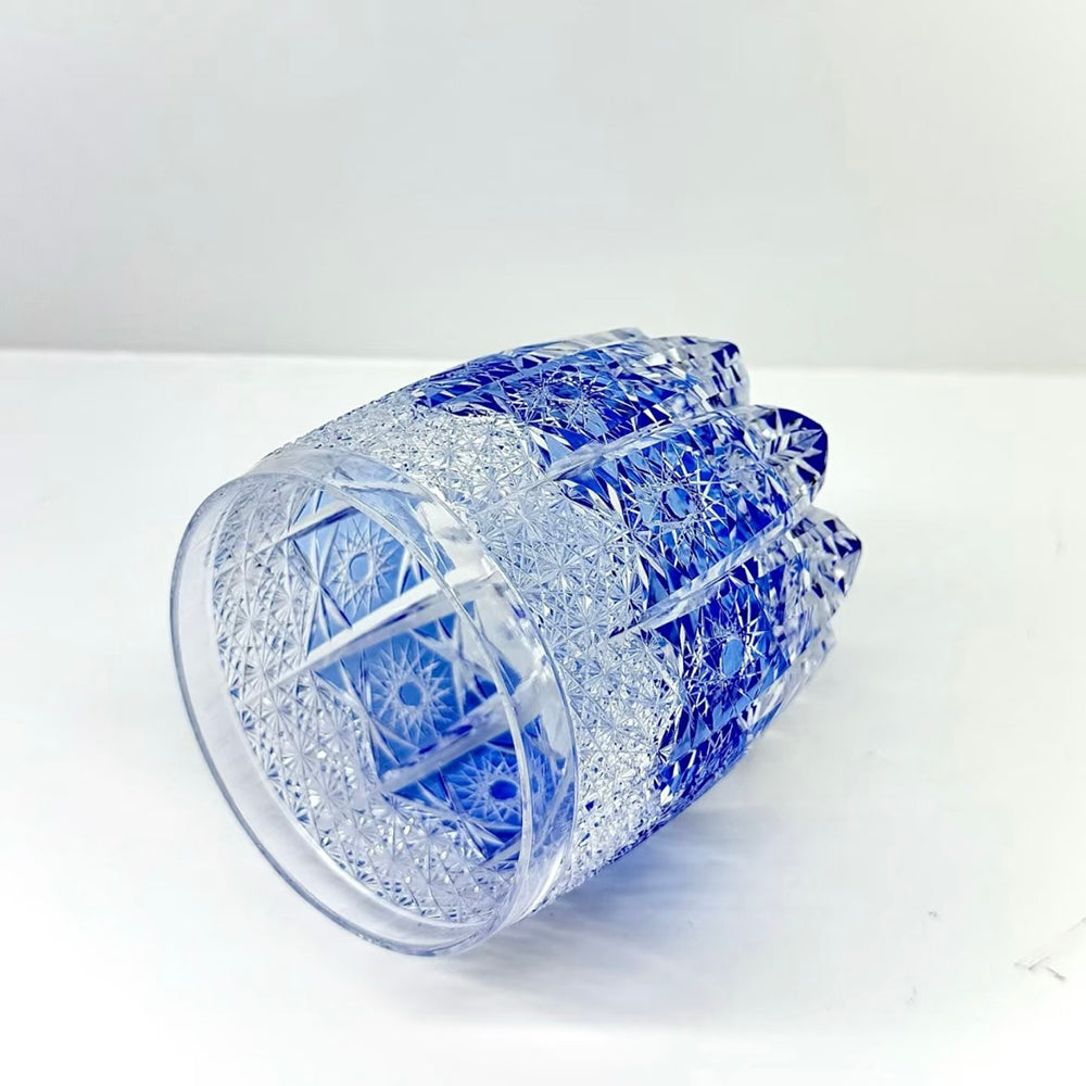 JR Edo Kiriko Hand-Cut Aureon Indigo Crystal Whiskey Glass