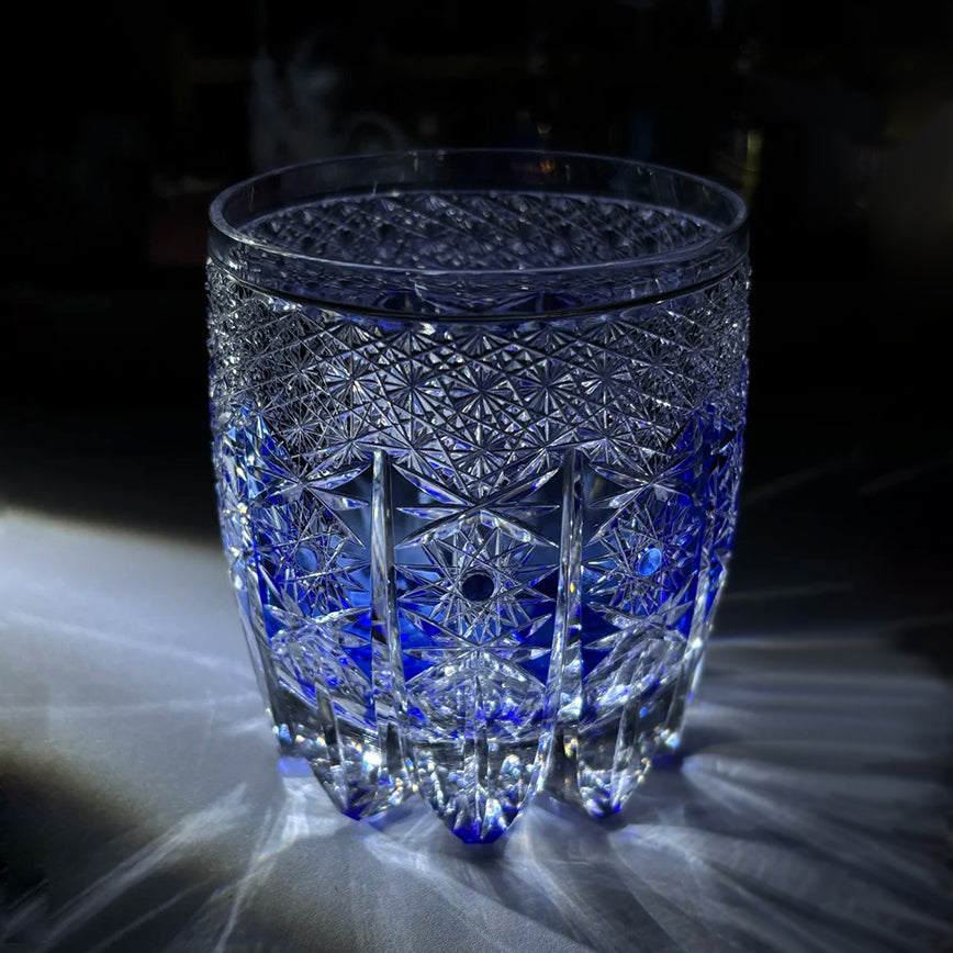 JR Edo Kiriko Hand-Cut Aureon Indigo Crystal Whiskey Glass