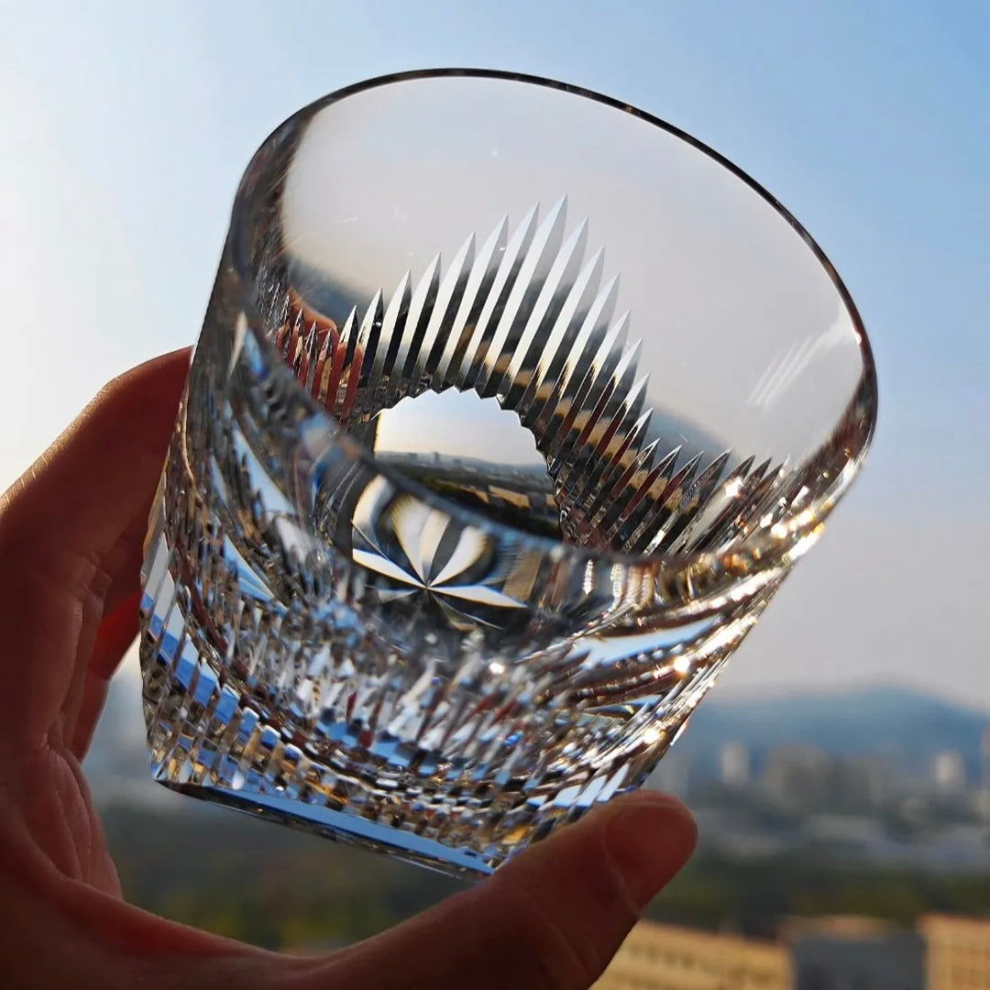 JR Edo Kiriko Hand-Cut Aurora Crystal Whiskey Glass