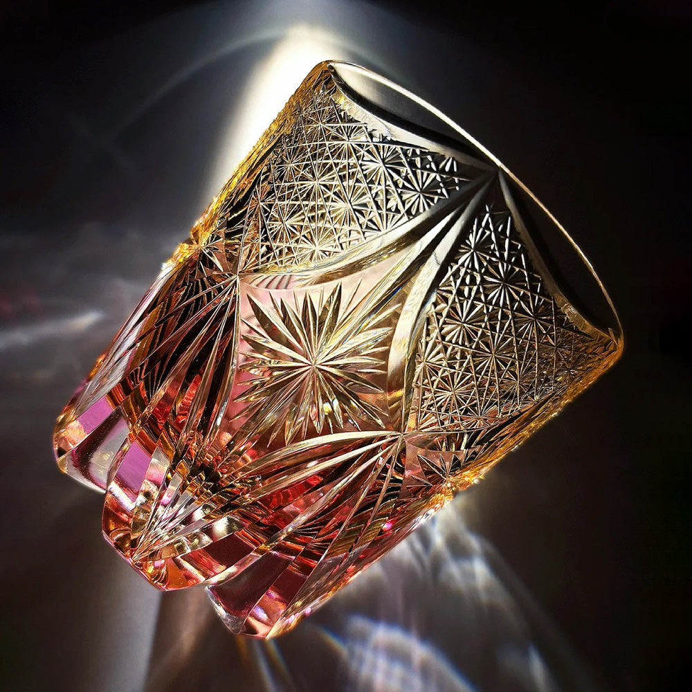 JR Edo Kiriko Hand-Cut Benikoh Crystal Whiskey Glass
