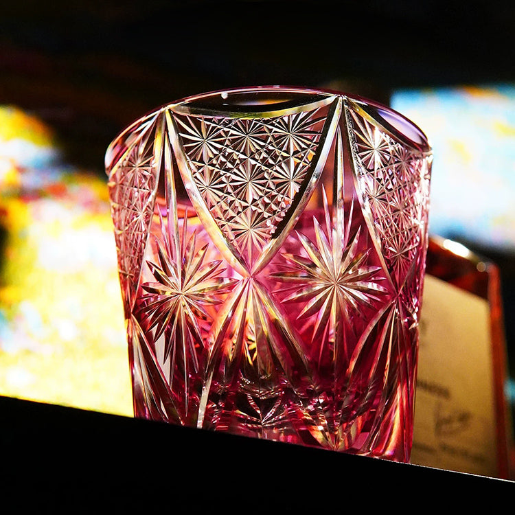 JR Edo Kiriko Hand-Cut Benikoh Crystal Whiskey Glass