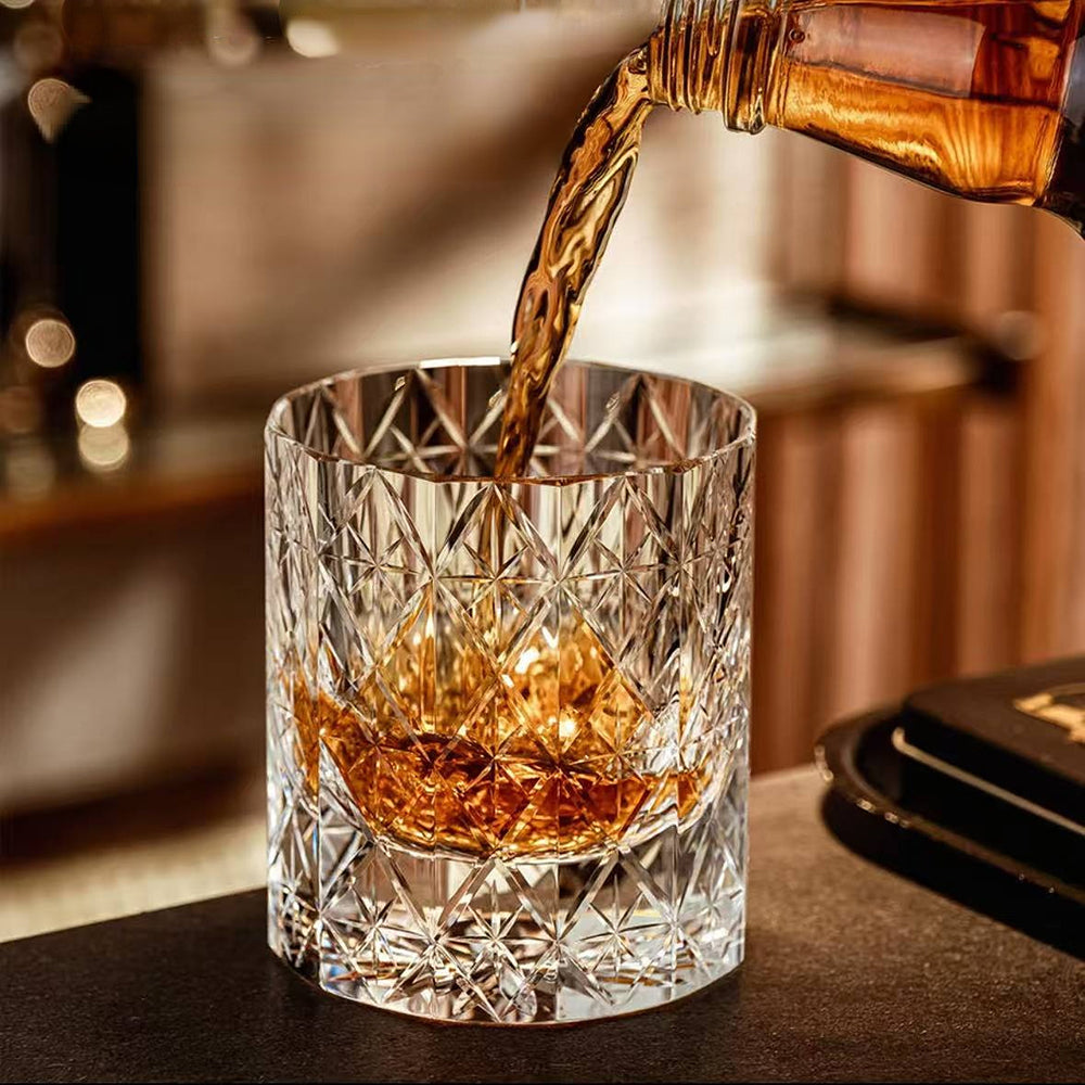 JR Edo Kiriko Hand-Cut Black Samurai Crystal Whiskey Glass