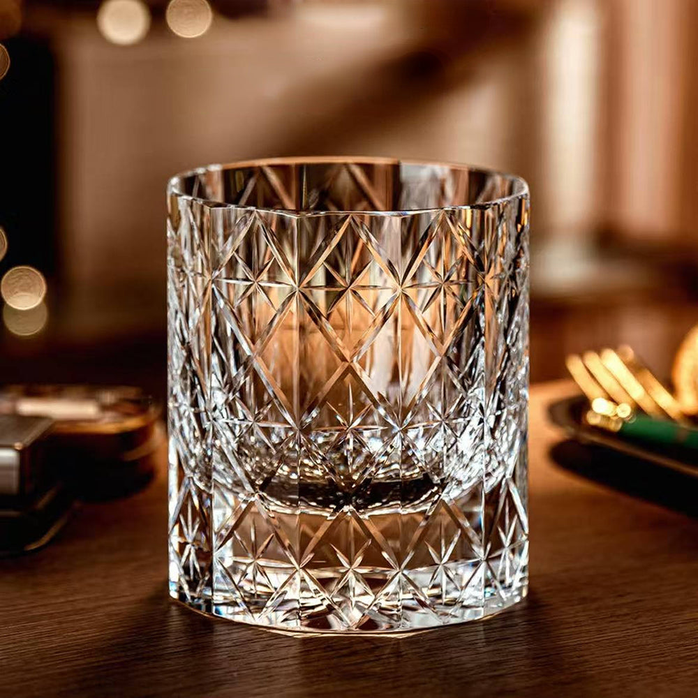 JR Edo Kiriko Hand-Cut Black Samurai Crystal Whiskey Glass