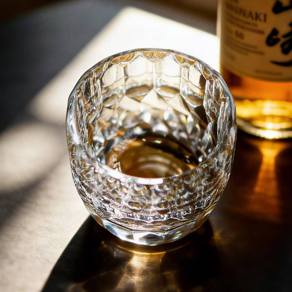 JR Edo Kiriko Hand-Cut Faceted Oval Crystal Whiskey Glass