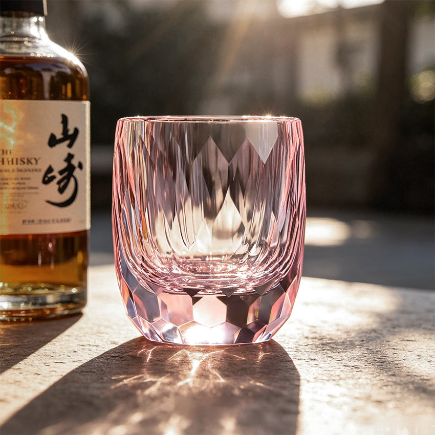 JR Edo Kiriko Hand-Cut Faceted Oval Crystal Whiskey Glass