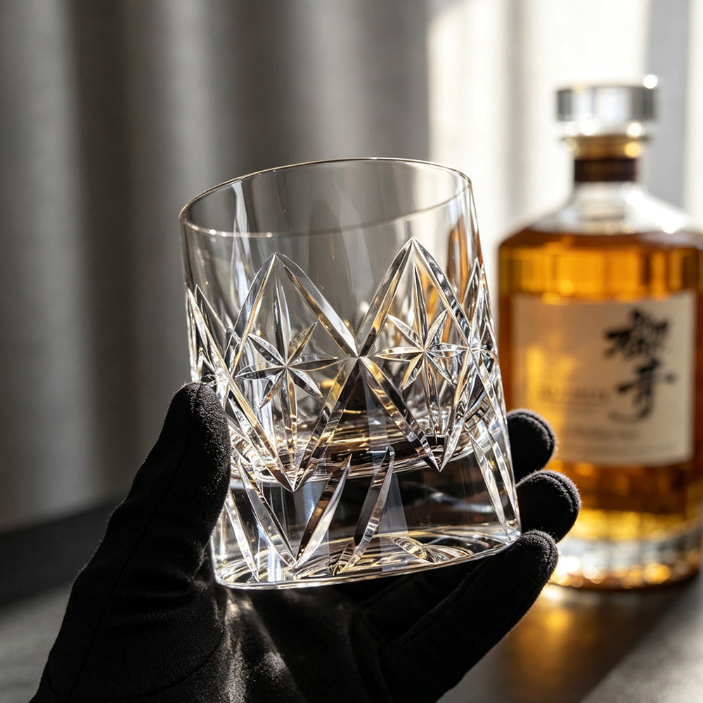 JR Edo Kiriko Hand-Cut Hokuto Crystal Whiskey Glass