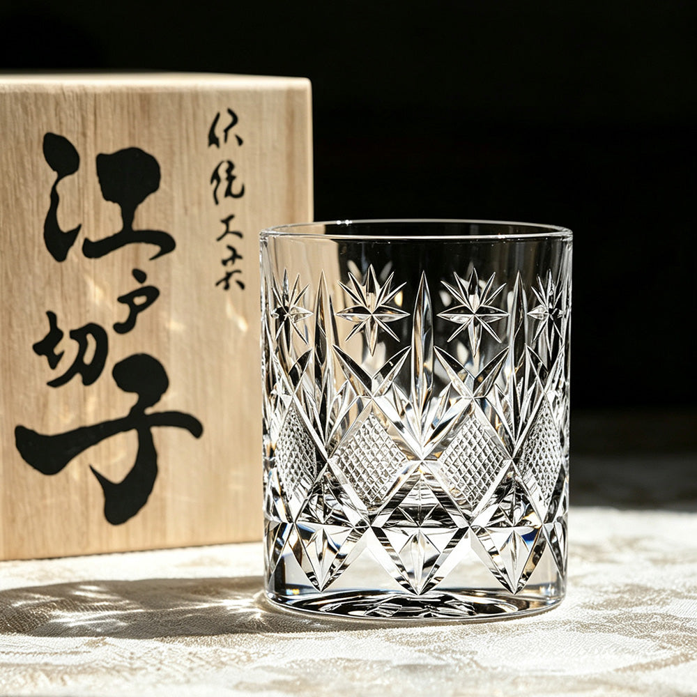 JR Edo Kiriko Hand-Cut Manten Crystal Whiskey Glass