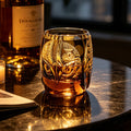 JR Edo Kiriko Hand-Cut Owl Amber Crystal Whiskey Glass