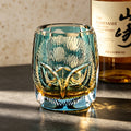 JR Edo Kiriko Hand-Cut Owl Amber Crystal Whiskey Glass