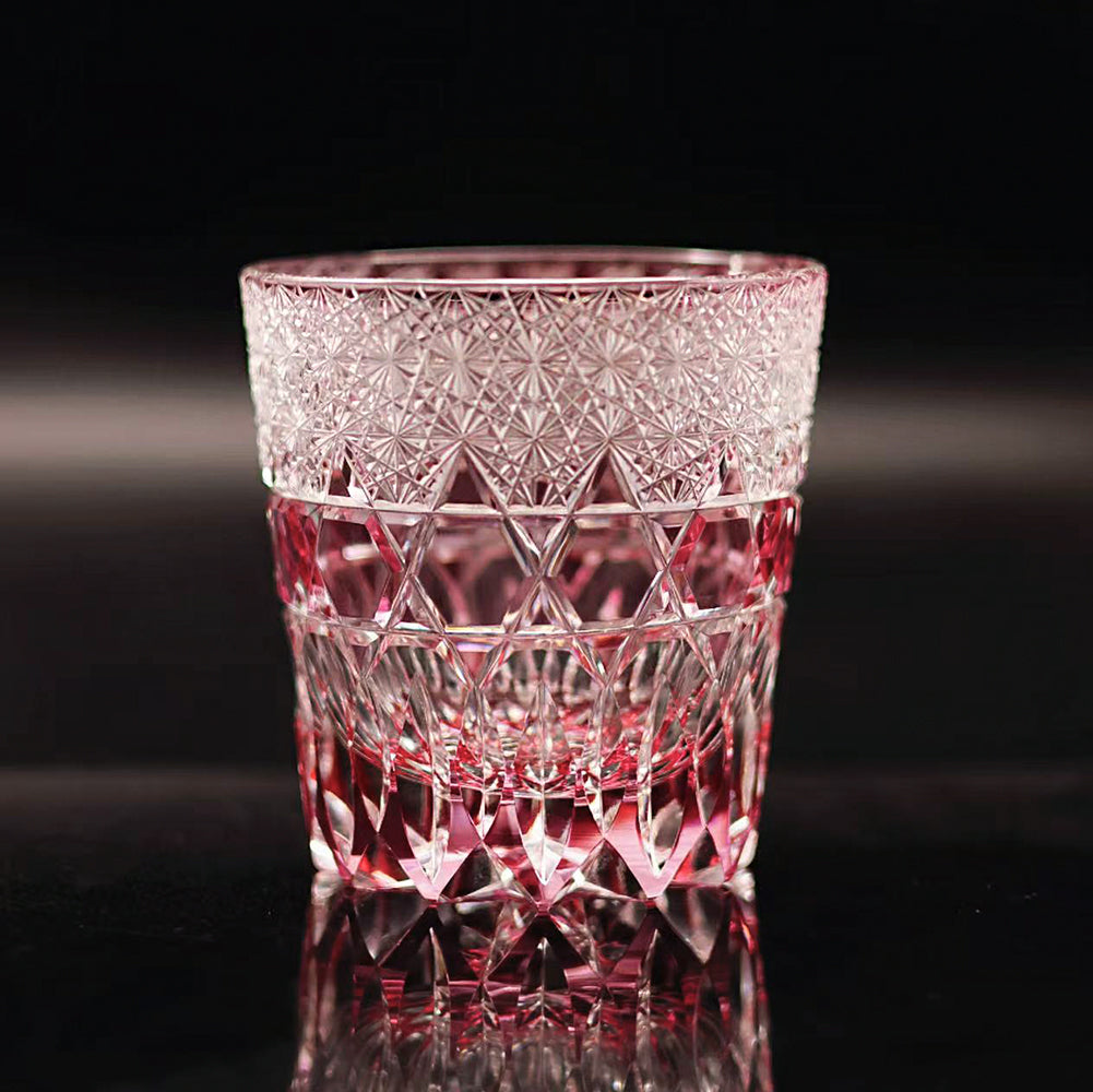 JR Edo Kiriko Hand-Cut Pink Fluorite Crystal Whiskey Glass