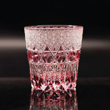JR Edo Kiriko Hand-Cut Pink Fluorite Crystal Whiskey Glass