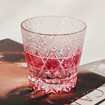 JR Edo Kiriko Hand-Cut Pink Fluorite Crystal Whiskey Glass