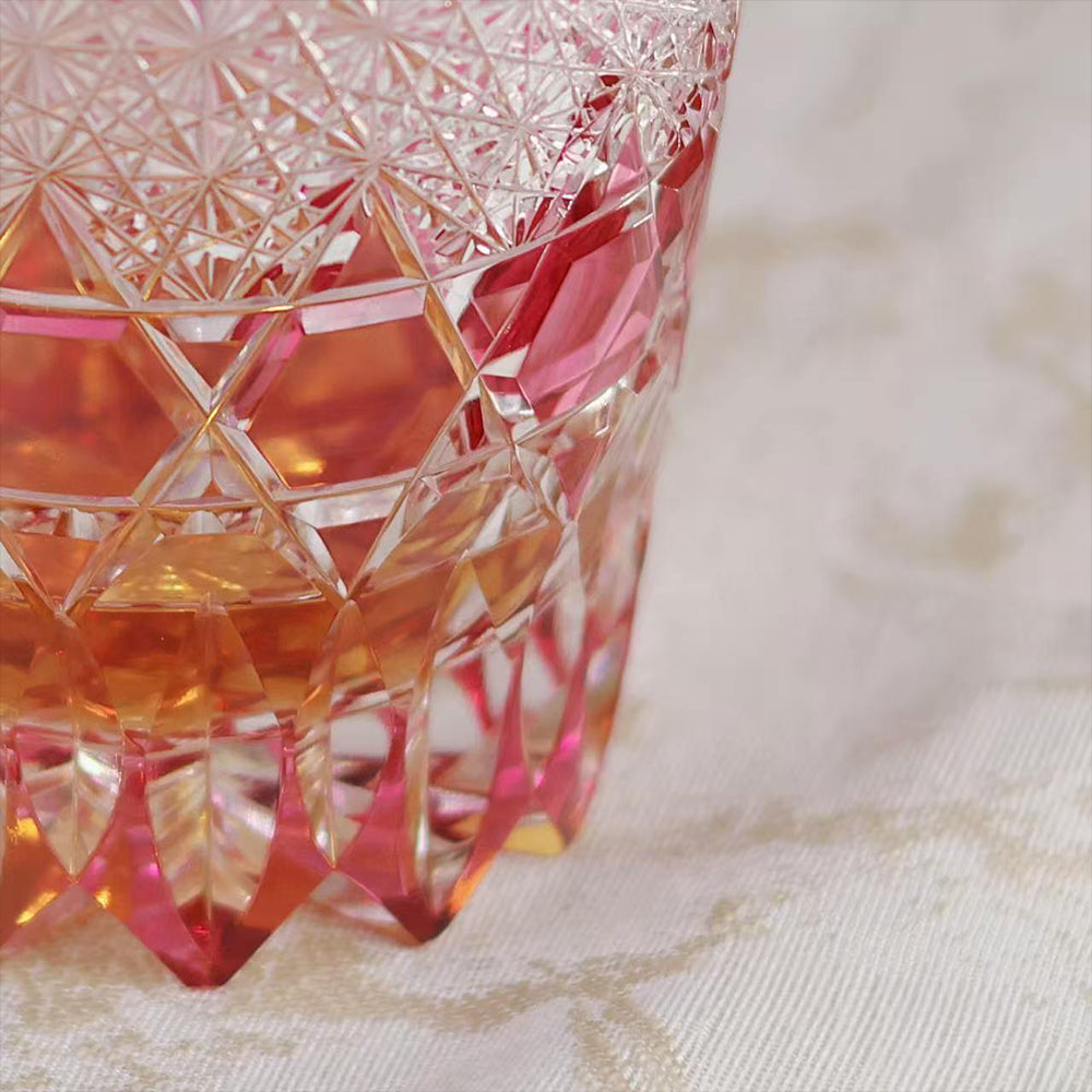 JR Edo Kiriko Hand-Cut Pink Fluorite Crystal Whiskey Glass