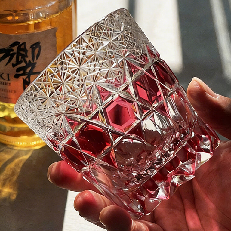 JR Edo Kiriko Hand-Cut Pink Fluorite Crystal Whiskey Glass