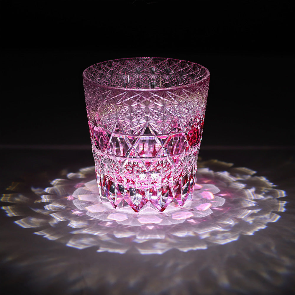 JR Edo Kiriko Hand-Cut Pink Fluorite Crystal Whiskey Glass