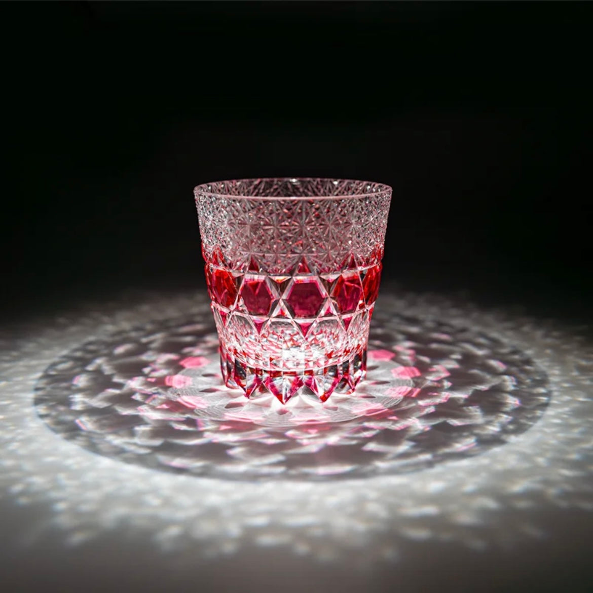 JR Edo Kiriko Hand-Cut Pink Fluorite Crystal Whiskey Glass
