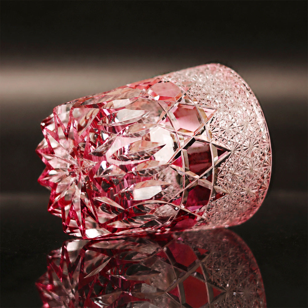 JR Edo Kiriko Hand-Cut Pink Fluorite Crystal Whiskey Glass