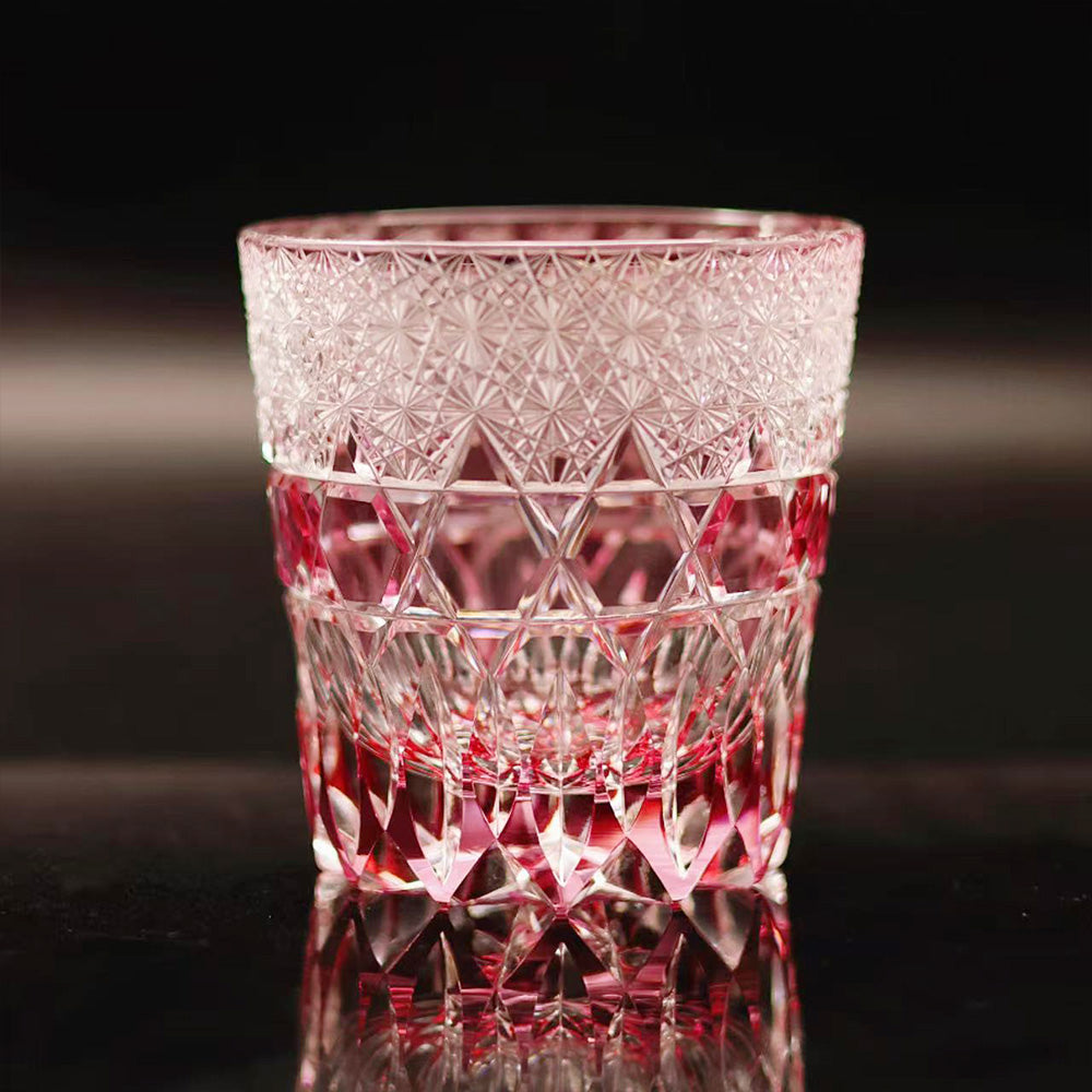 JR Edo Kiriko Hand-Cut Pink Fluorite Crystal Whiskey Glass