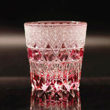 JR Edo Kiriko Hand-Cut Pink Fluorite Crystal Whiskey Glass