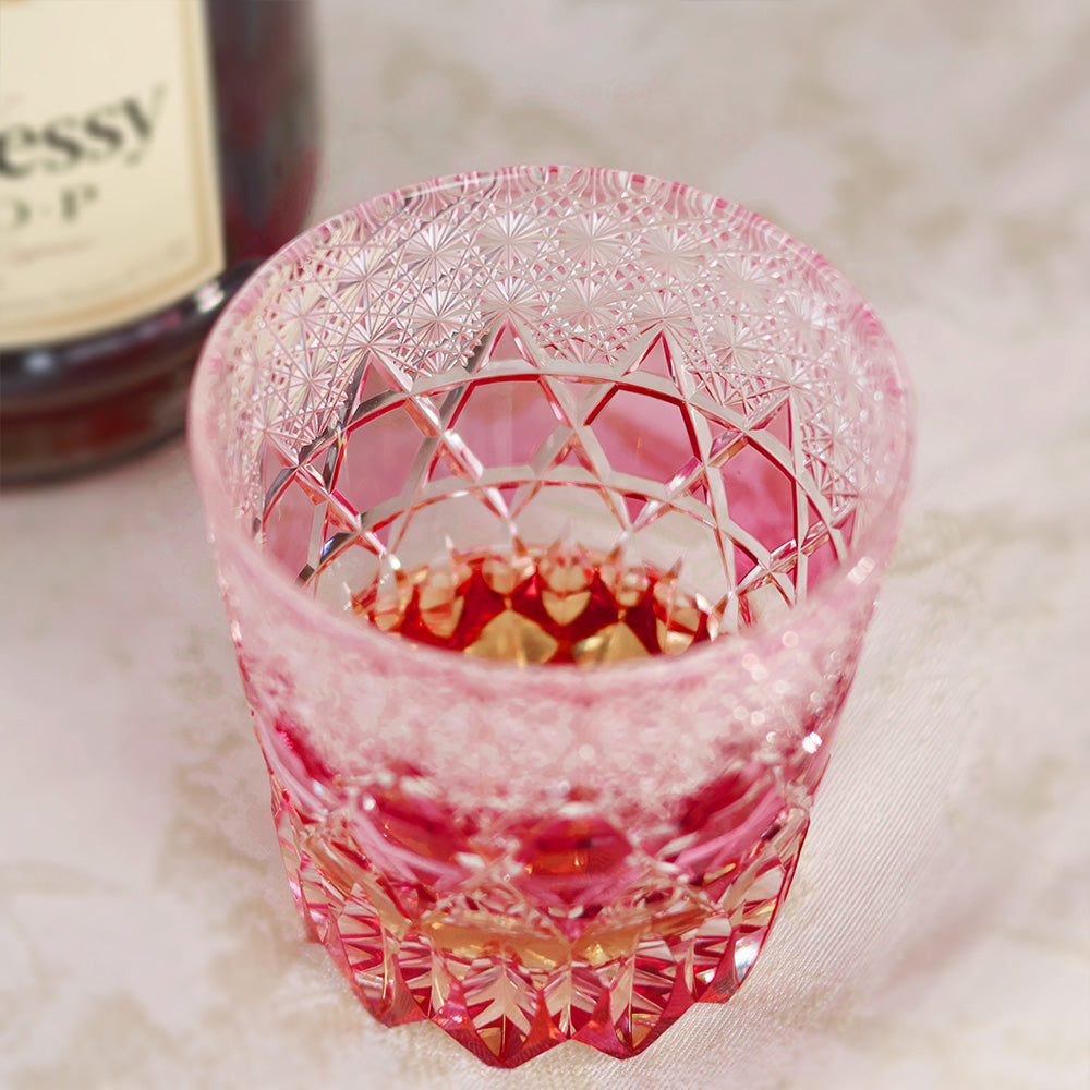 JR Edo Kiriko Hand-Cut Pink Fluorite Crystal Whiskey Glass