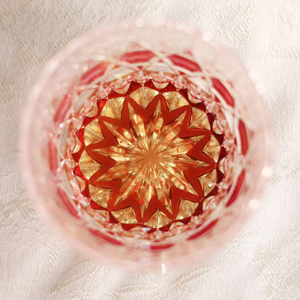 JR Edo Kiriko Hand-Cut Pink Fluorite Crystal Whiskey Glass