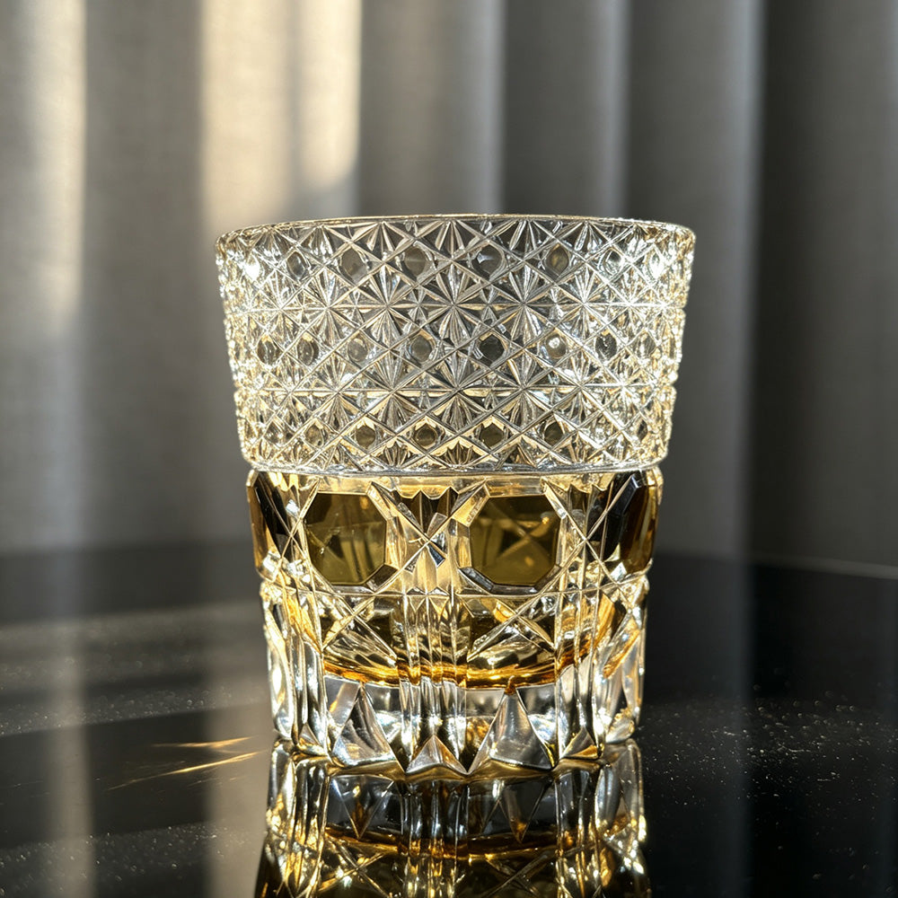 JR Edo Kiriko Hand-Cut Smoky Green Fluorite Crystal Whiskey Glass