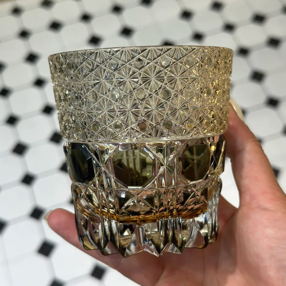 JR Edo Kiriko Hand-Cut Smoky Green Fluorite Crystal Whiskey Glass