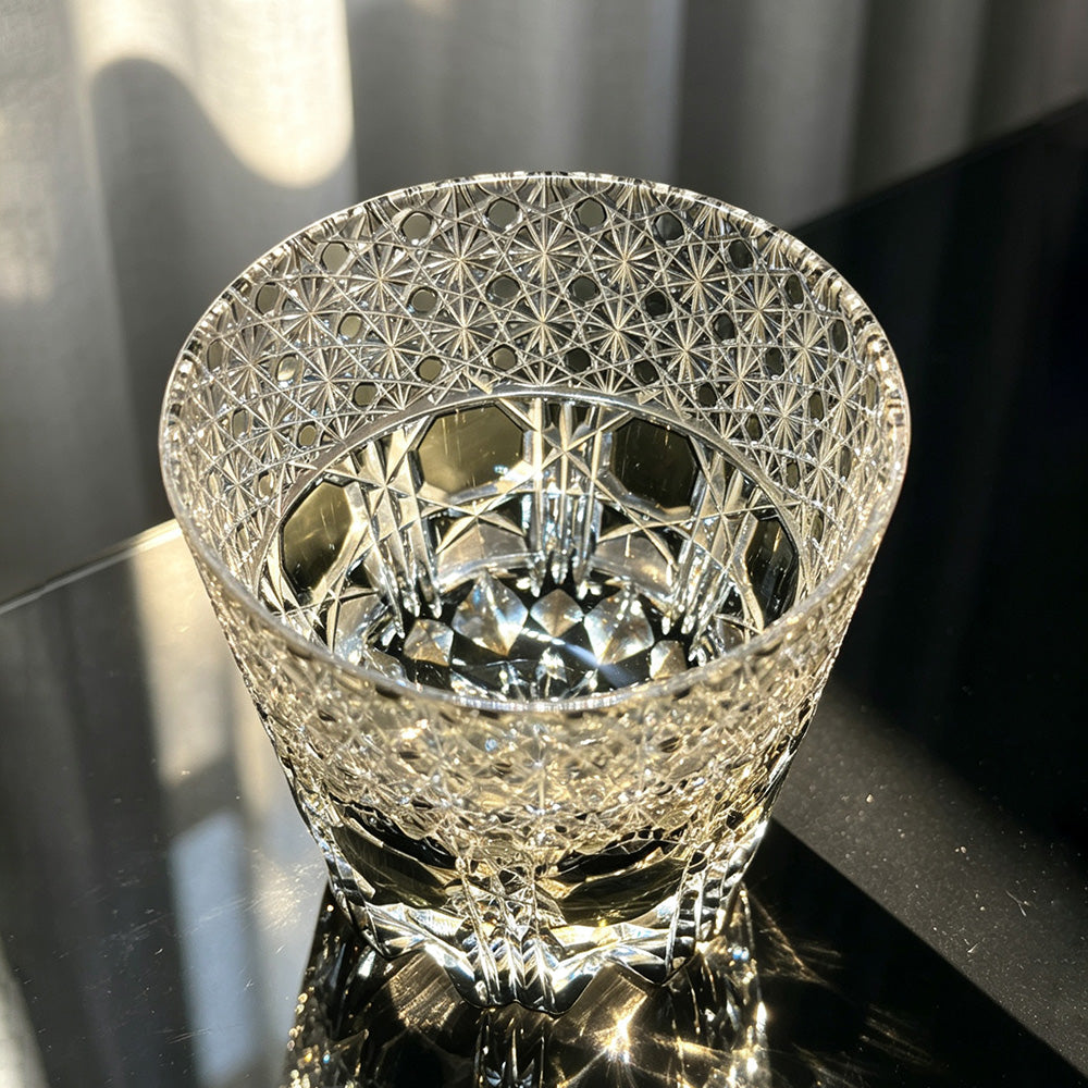 JR Edo Kiriko Hand-Cut Smoky Green Fluorite Crystal Whiskey Glass