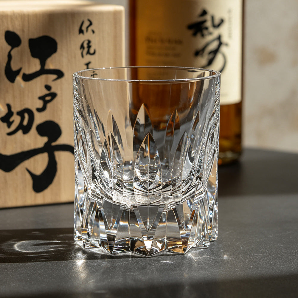 JR Edo Kiriko Hand-Cut Tsurugi K9 Crystal Whiskey Glass